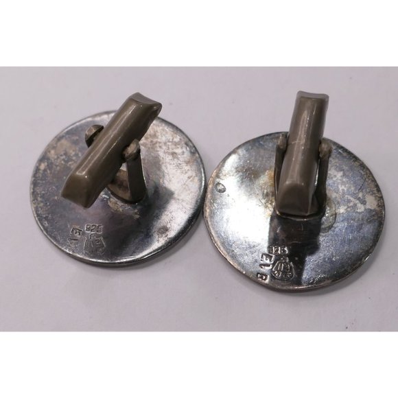 Vintage Mexican Sterling Silver Cufflinks With Aztec Calendar Center Design - Picture 5 of 8